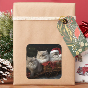 Pegatina Cuadrada Decoración de un gato persa con Navidades Snowy Sl