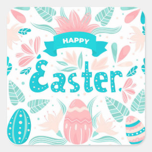 Pegatina Cuadrada Decoración Feliz de Pascua