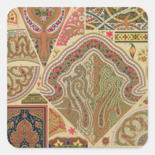 Pegatina Cuadrada Decoración india, plato XIX de la 'Orna policromad