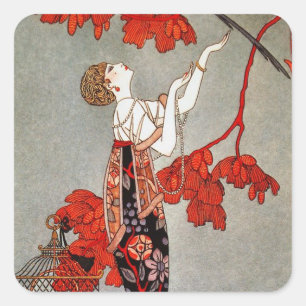 Pegatina Cuadrada Decoración vintage art déco Sticker cuadrado