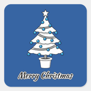 Pegatina Cuadrada Decoraciones azules del árbol de Navidad blanco - 