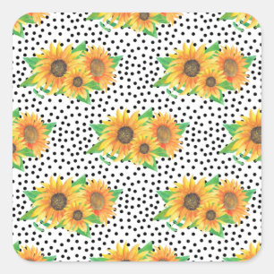 Pegatina Cuadrada Decoraciones florales en las paredes del girasol