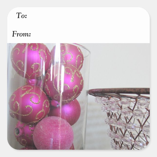 Pegatina Cuadrada Decoraciones navideñas rosas (Anverso)