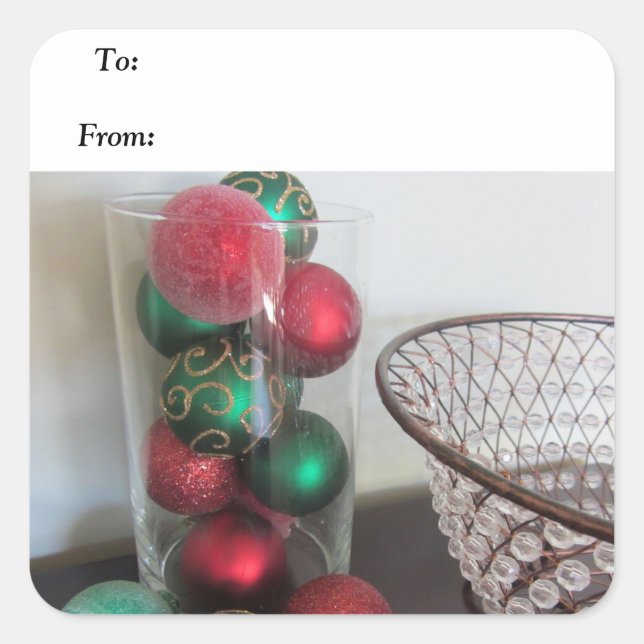 Pegatina Cuadrada Decoraciones navideñas verdes y rojas (Anverso)