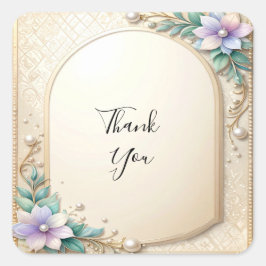 Pegatina Cuadrada Decorative Floral Frame with Pearls Sticker