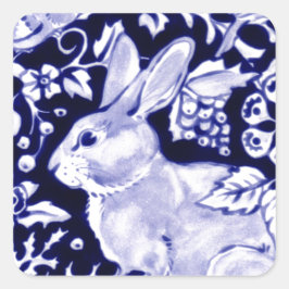 Pegatina Cuadrada Dedham Blue Rabbit, diseño clásico azul y blanco