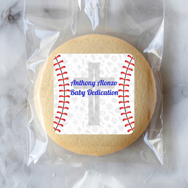 Pegatina Cuadrada Dedicación personalizada de béisbol para bebé con  (Subido por el creador)