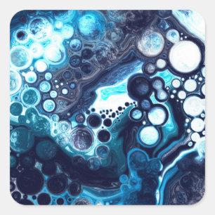 Pegatina Cuadrada Deep Blue and White Marble Fluid Art