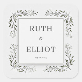 Pegatina Cuadrada Deep Emerald Foliage Minimalist White Frame