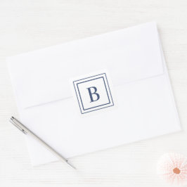 Pegatina Cuadrada Deep Navy And White Square Border Monogram