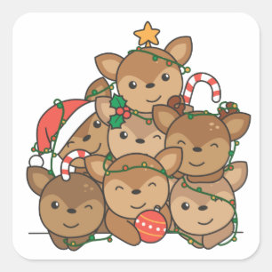 Pegatina Cuadrada Deer Christmas Tree Funny Animal Navidad Square