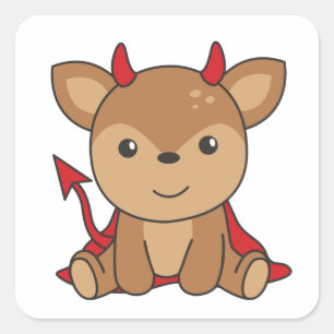 Pegatina Cuadrada Deer Halloween Cuta Diablo Costume de bruja Sti