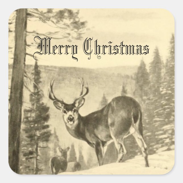 Pegatina Cuadrada Deer In Woods (Anverso)