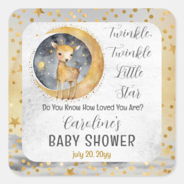 Pegatina Cuadrada Deer Twinkle Twinkle Little Star Baby Shower