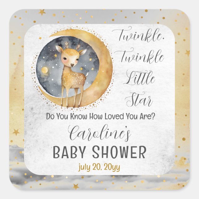 Pegatina Cuadrada Deer Twinkle Twinkle Little Star Baby Shower (Anverso)