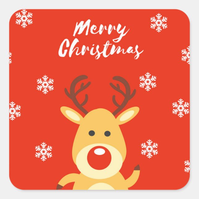 Pegatina Cuadrada Deerro de nariz roja (Anverso)