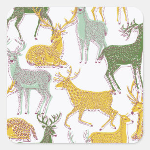 Pegatina Cuadrada Deers geométricos: Ilustracion de patrón tradicion