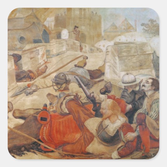 Pegatina Cuadrada Defensa de Bradshaw en Manchester (1642) (Anverso)