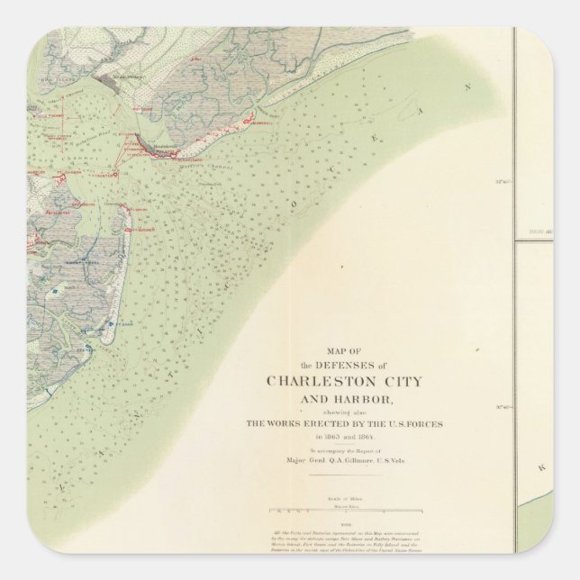 Pegatina Cuadrada Defensas de Charleston, campo de batalla de Belmon (Anverso)