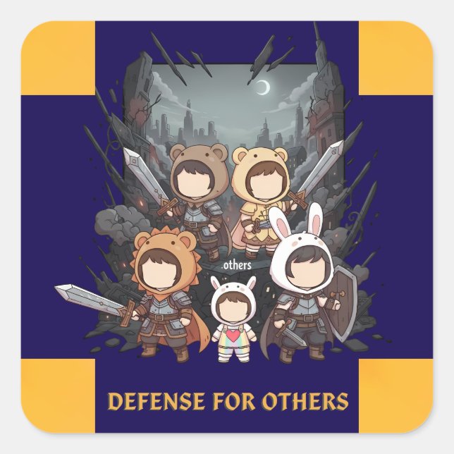 Pegatina Cuadrada Defense for Others - Little Guardians (Anverso)