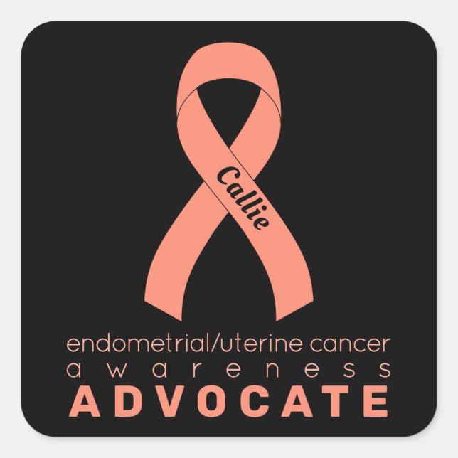 Pegatina Cuadrada Defensor del cáncer endometrial/uterino negro (Anverso)