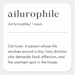 Pegatina Cuadrada Definición de Ailurophile - Gato Lover