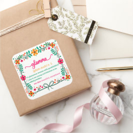 Pegatina Cuadrada Definición de la abuela del marco de las flores