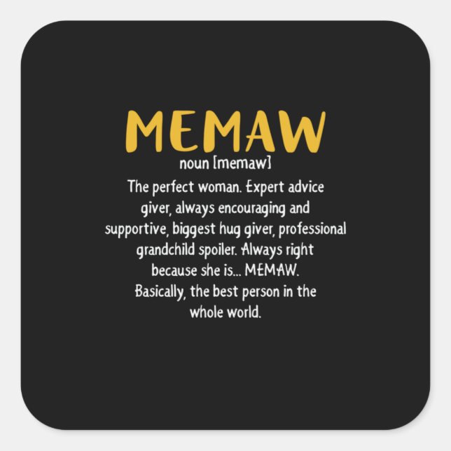 Pegatina Cuadrada Definición de memaw de arte madre (Anverso)
