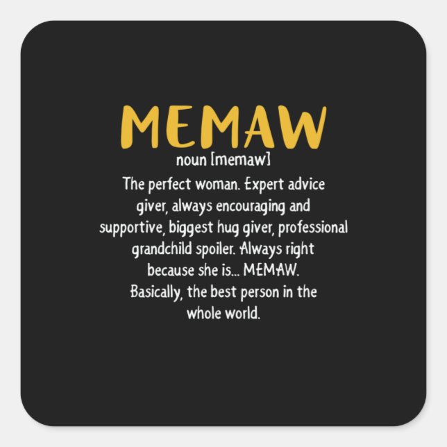 Pegatina Cuadrada Definición de memaw de arte madre (Anverso)