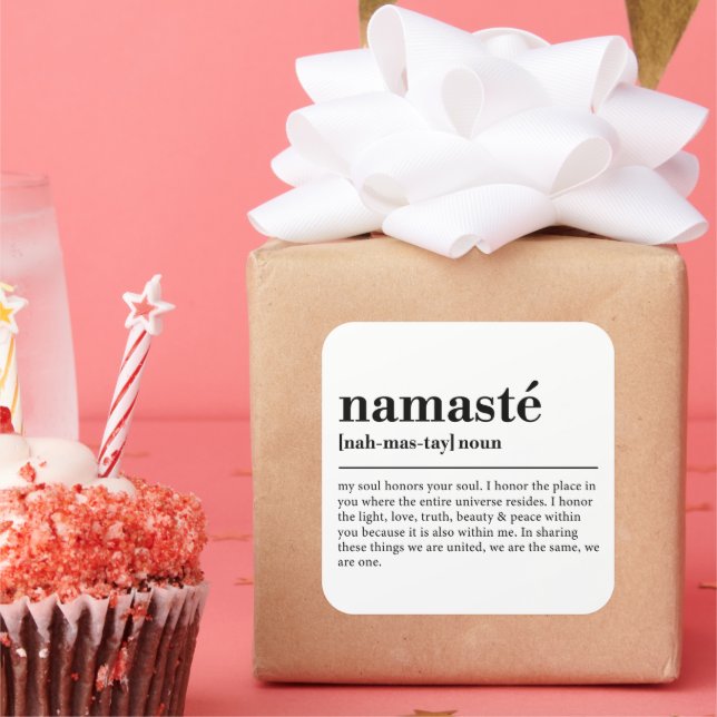 Pegatina Cuadrada Definición de Namaste Yoga Meditación mínima moder (Fiesta)