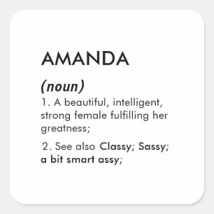 Pegatina Cuadrada Definición de nombre Amanda editable, nombre perso
