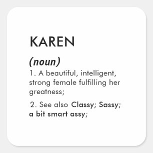 Pegatina Cuadrada Definición de nombre Karen editable, nombre person