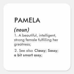 Pegatina Cuadrada Definición de nombre Pamela editable, nombre perso