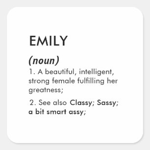 Pegatina Cuadrada Definición del nombre Emily editable, nombre perso