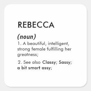 Pegatina Cuadrada Definición del nombre Rebecca editable, nombre per