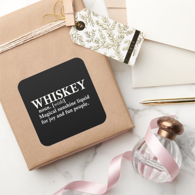 Pegatina Cuadrada Definiciones de Whiskey regalos graciosos de palab (Regalar)