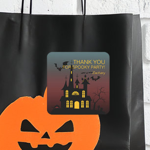 Pegatina Cuadrada Degradado de Casa Embrujada Feliz Halloween