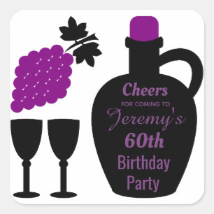 Pegatina Cuadrada Degustación de vino Cumpleaños Hito Personalizado