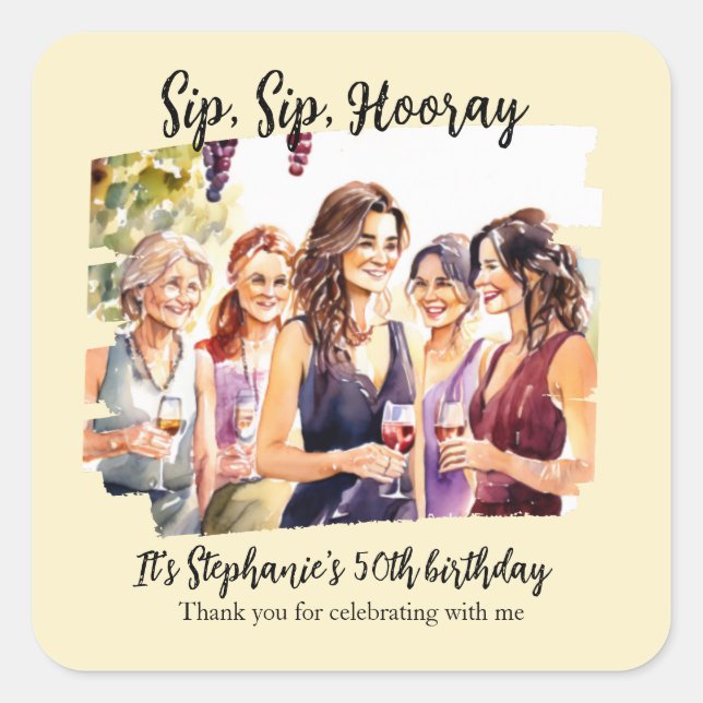 Pegatina Cuadrada Degustación divertida de vino en otoño 50 cumpleañ (Anverso)