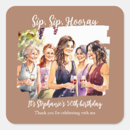 Pegatina Cuadrada Degustación divertida de vino en otoño 50 cumpleañ