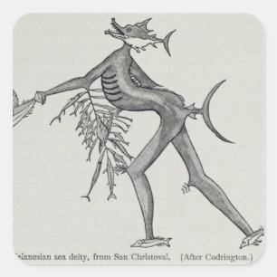 Pegatina Cuadrada Deidad melanesia del mar de la historia de