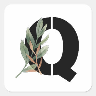 Pegatina Cuadrada Deja Relieve metalizado dorado falso letra Q Monog