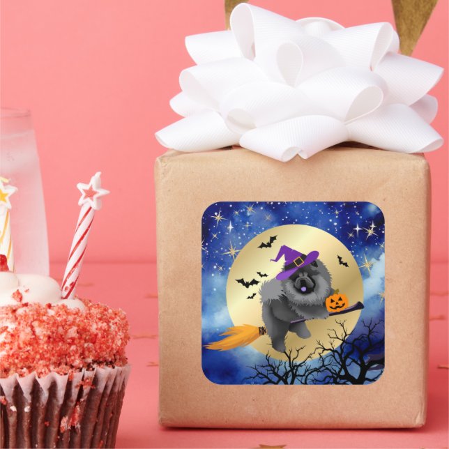 Pegatina Cuadrada DEJAR A LOS pegatinas Halloween, perros Black Chow (Fiesta)