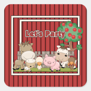 Pegatina Cuadrada Dejemos Fiesta En La Granja