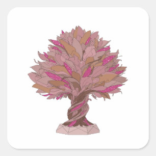 Pegatina cuadrada del ÁRBOL DE LA VIDA de plata an