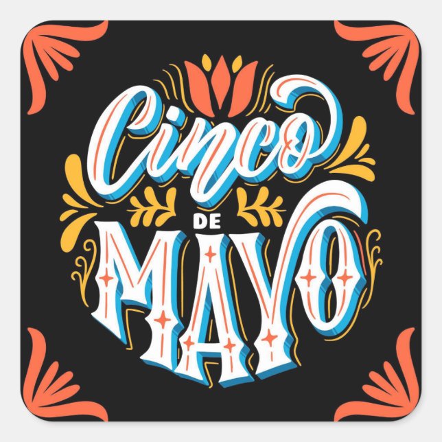Pegatina cuadrada del Cinco De Mayo (Anverso)