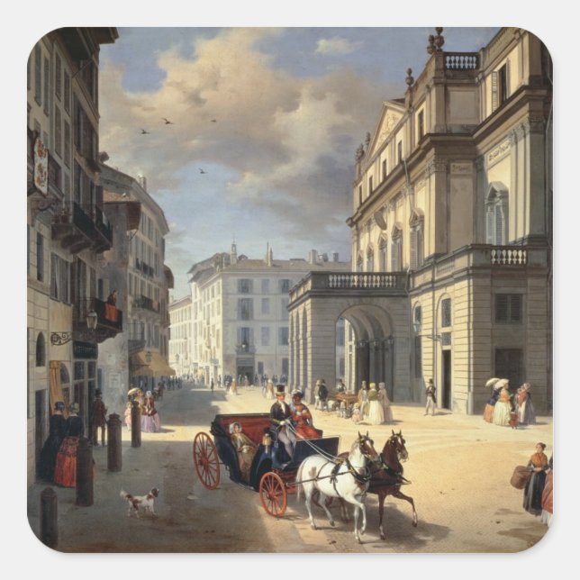 Pegatina Cuadrada Delante del Teatro La Scala, 1852 (Anverso)