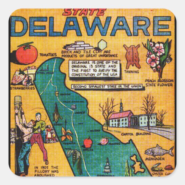 Pegatina Cuadrada Delaware el Estado del Diamante (Anverso)