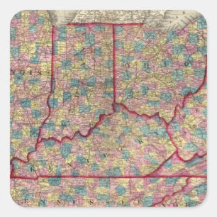 Pegatina Cuadrada Delaware, Illinois, Indiana, e Iowa