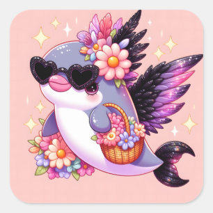 Pegatina Cuadrada Delfín